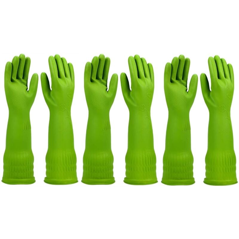 CA 3 pares de guantes de limpieza reutilizables para el hogar, guantes de goma para lavavajillas, guantes protectores de látex, mangas largas (verdes)