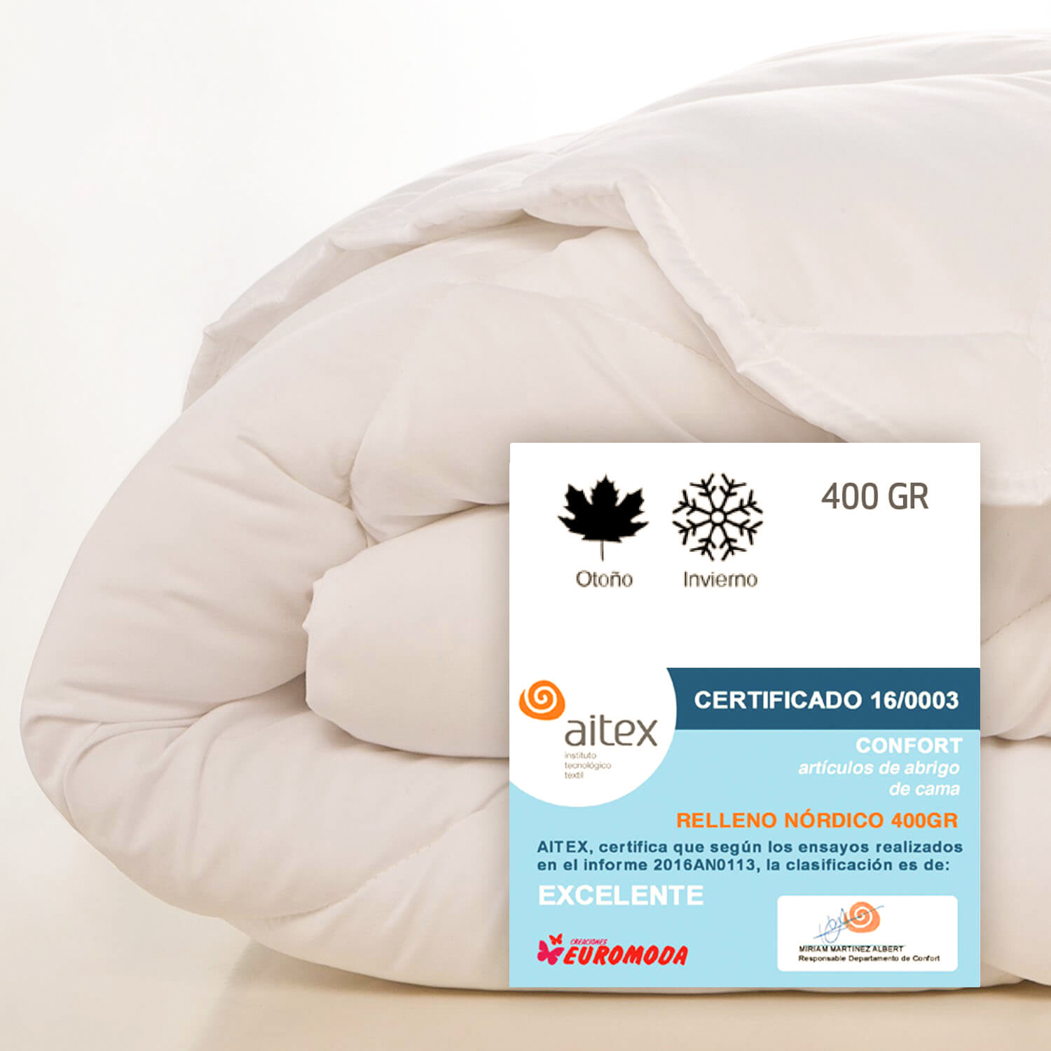NATURALS - Relleno Nórdico Microfibra - Cuatro Gramajes Disponibles 120/300/400/250+120 Gramos con Tacto Pluma - Acolchado Gran Confort, Antialérgico, Transpirable y Extrasuave - Cama 90/105/135/150/180 - BLANCO