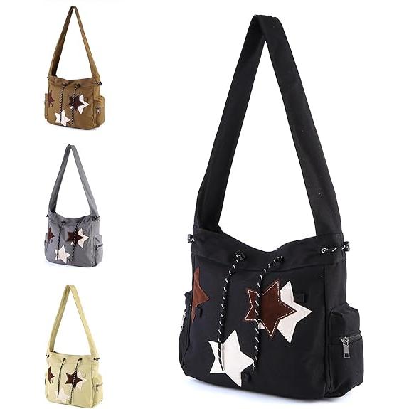 Bolso bandolera de lona, ​​bonito bolso con cremallera para mujer