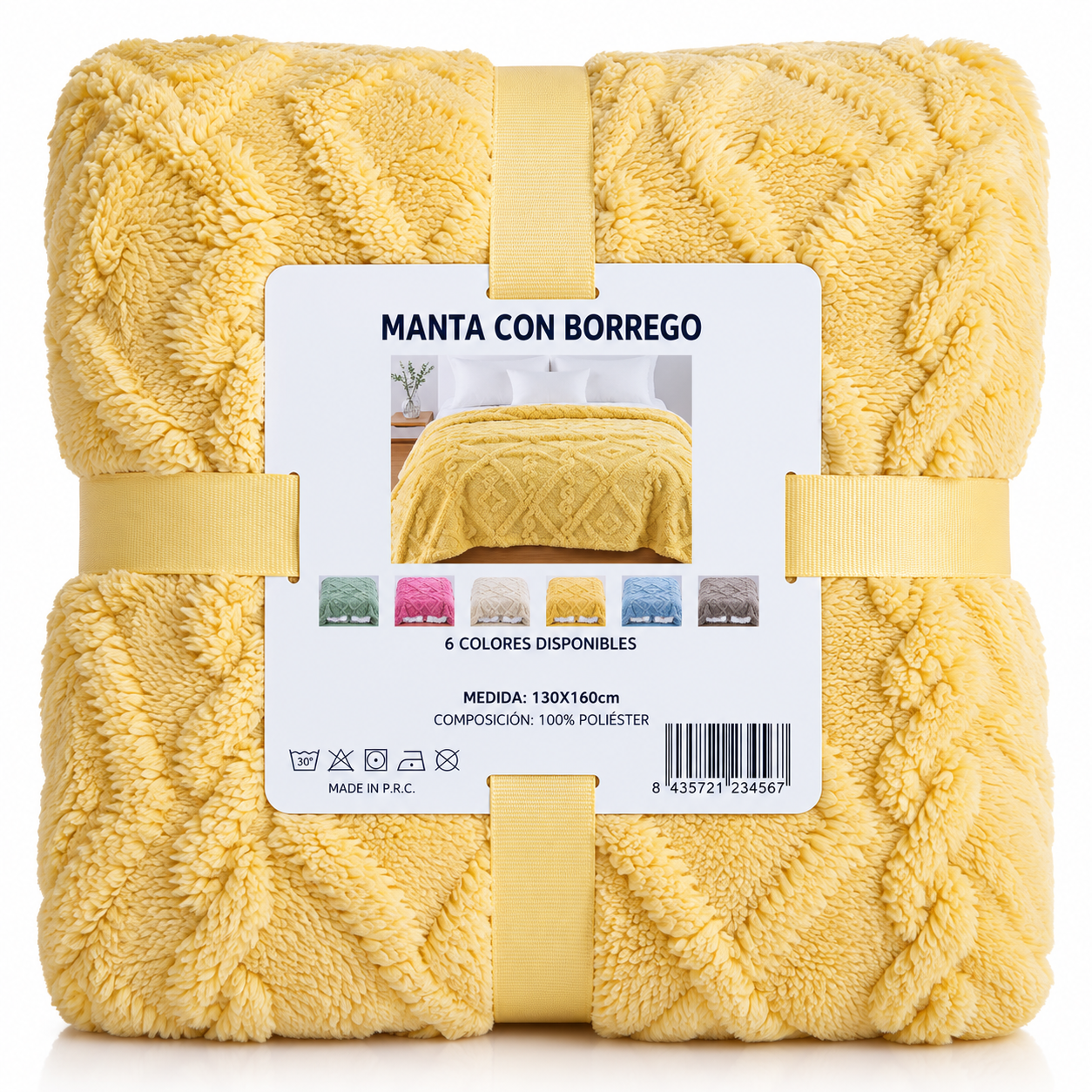 Manta Borreguito 130x160 cm, Manta Suave y Cálida de Poliéster con Diseño Jacquard, para Sofá, Cama, Dormitorio y Hogar