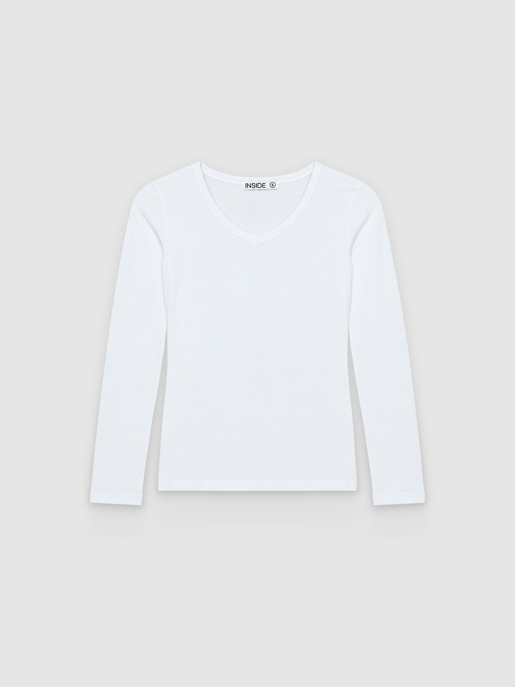 Camiseta básica de manga larga con cuello pico, algodón y elastano, corte slim para un ajuste cómodo hoy INSIDE