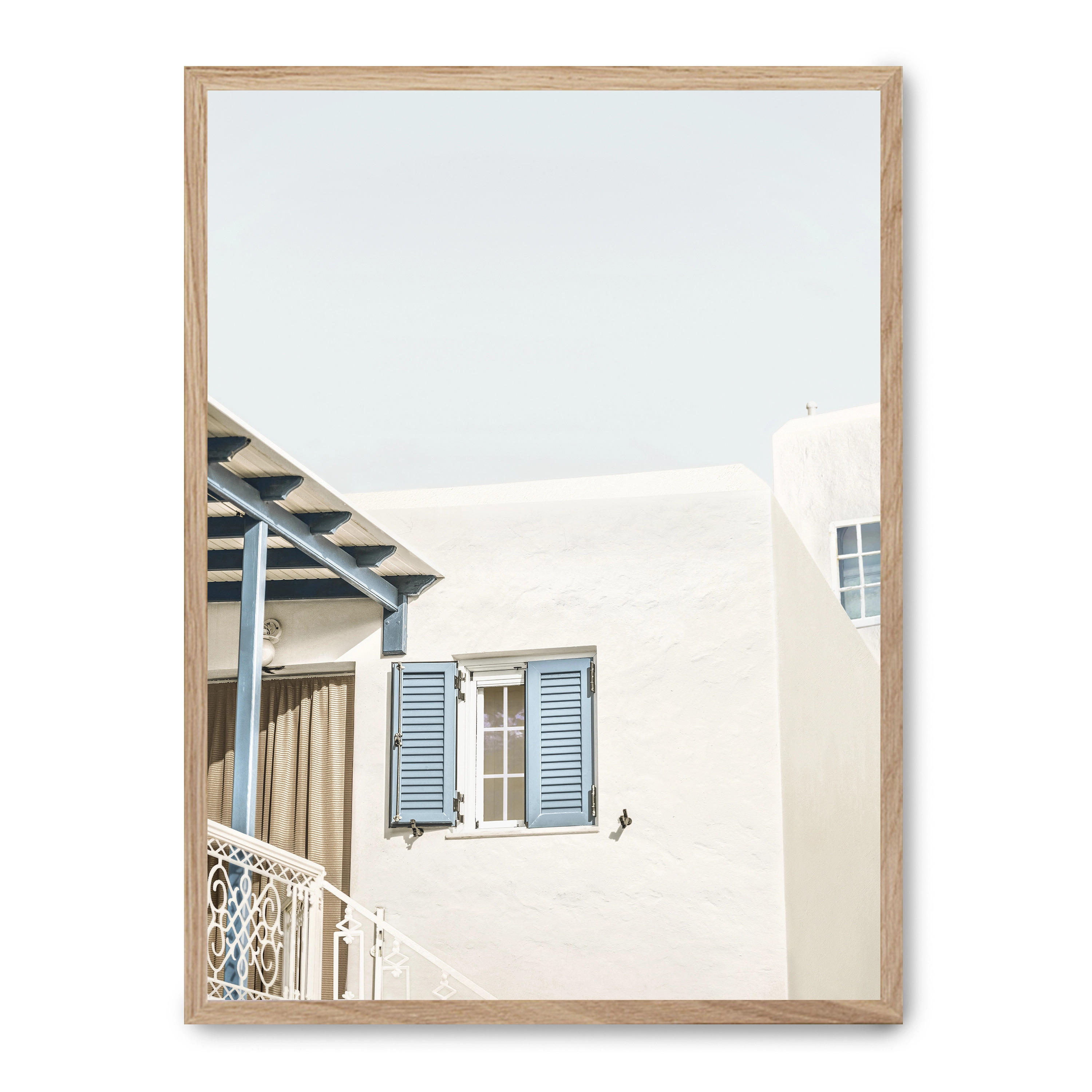 Lámina con marco negro BLUE TERRACE 21x30 cm, Póster impreso en papel de primera calidad de 180gr, montado sobre marco de madera MDF acabado en negro., Arquitectura