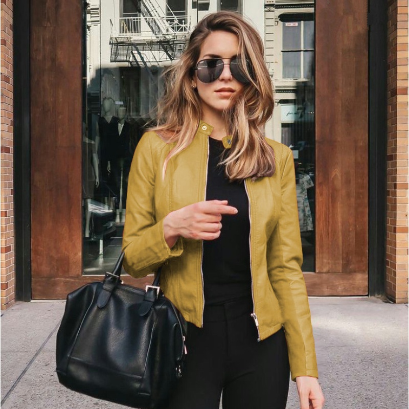 TK Chaqueta De Cuero Sintético Para Mujer Estilo Moto Clásico High Street Cierre De Cremallera Largo Regular Outwear De Primavera Y Otoño