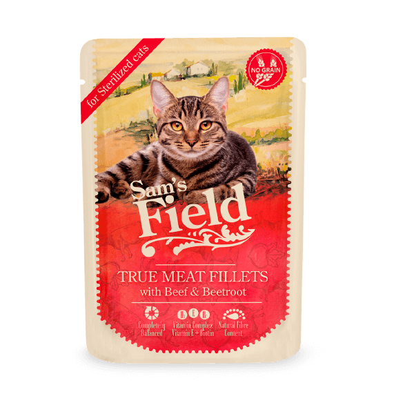 Sam's Field Buey y remolacha para gatos esterilizados 24x85 gr