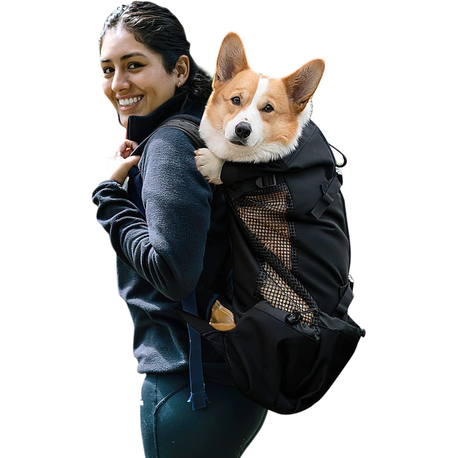 TK Mochila ventilada para perros, bolsa de transporte portátil ajustable (23 x 12 x 42 cm, negra)