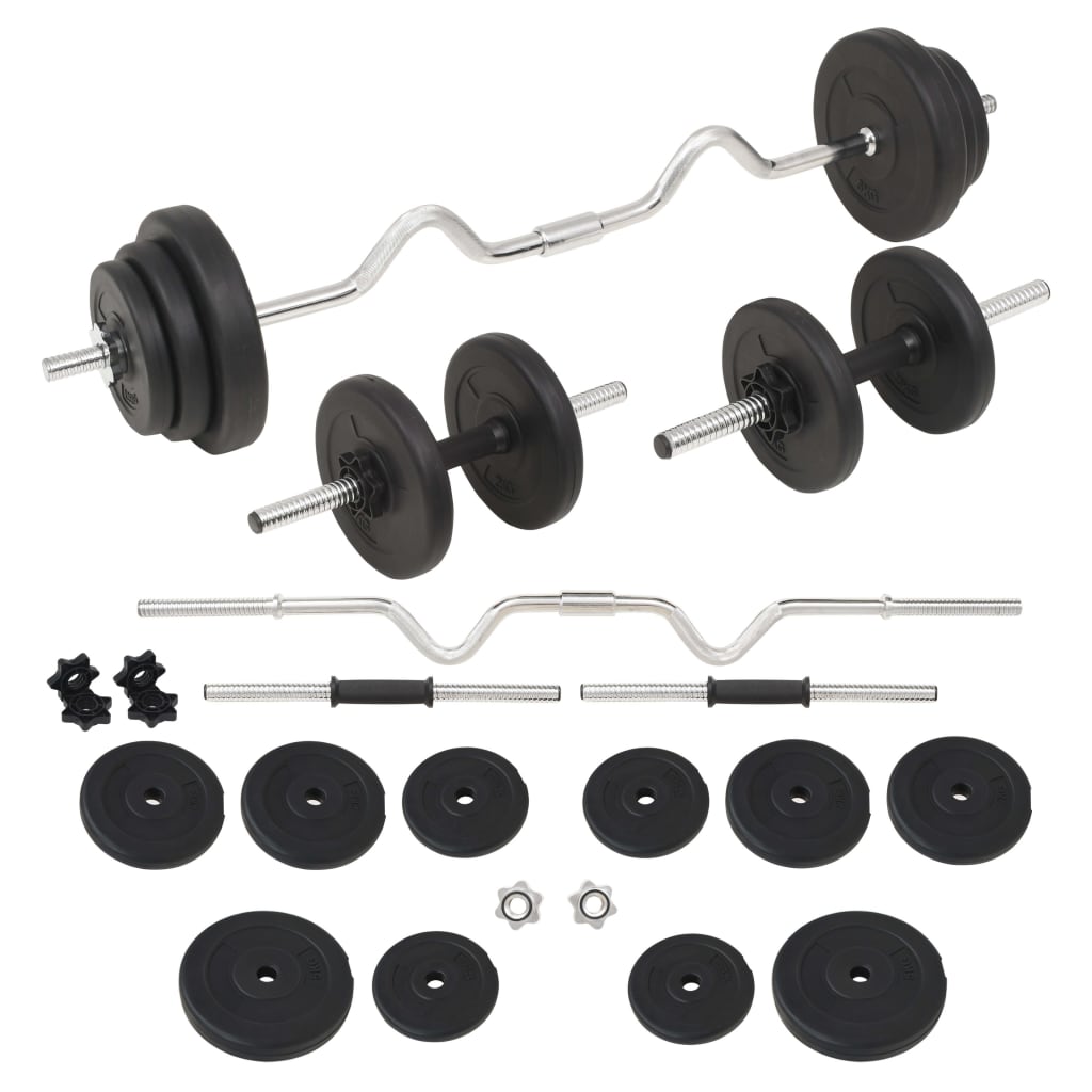 vidaXL Juego de Barras y Mancuernas con Discos Equipo de Pesas Libres Peso 30 kg, 60 kg