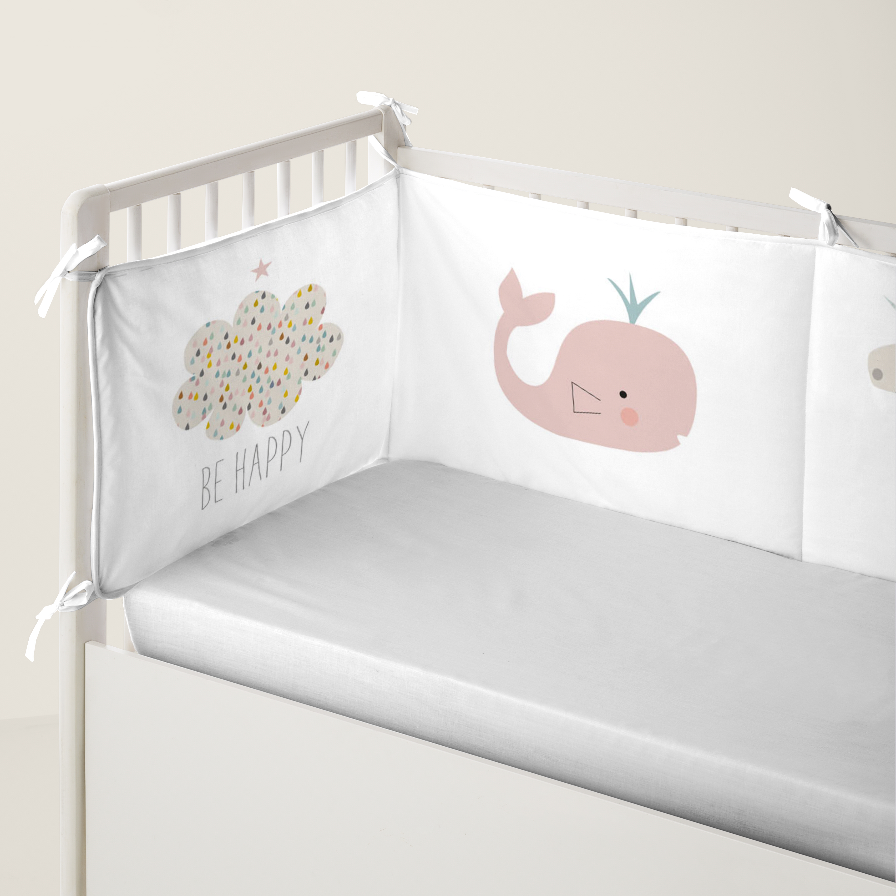 HACIENDO EL INDIO - Protector de Cuna Chichonera 100% Algodón - Protector Acolchado Antigolpes con Cintas de Sujeción - Medida 60x60x60+40 cm - 32 Modelos - Fabricado en España