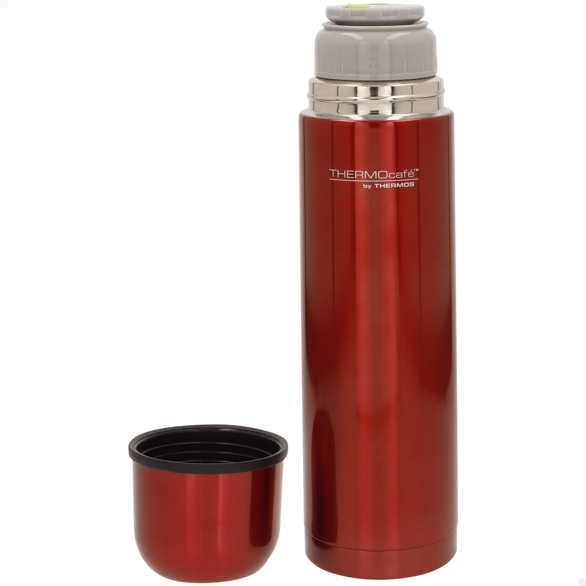 Thermos - Botella térmica acero inoxidable, 1L, 7x7x31 cm, aislamiento al vacío, incluye vaso, tapa de rosca, sistema de apertura y cierre, termo café grande, termo para agua caliente