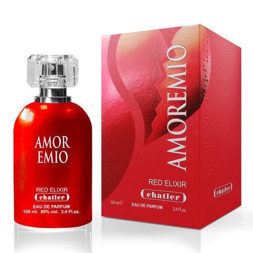 Perfume Chatler Amor Emio Red Elixir Eau de Parfum 100 ml (3.4 fl oz) – Fragancia femenina intensa y seductora, aroma duradero, frasco rojo elegante con vaporizador, caja original roja, ideal para regalo, uso diario y ocasiones especiales