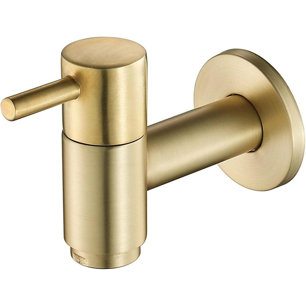 CA Grifo redondo de cobre chapado en oro para lavadora, de , para montar en la pared, para exteriores, jardín, baño y lavadora, 1 unidad