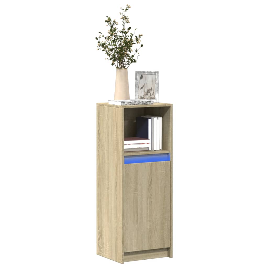 vidaXL Aparador con LED madera ingeniería 38x34x100 cm en color Gris hormigón/Negro/Gris sonoma y más