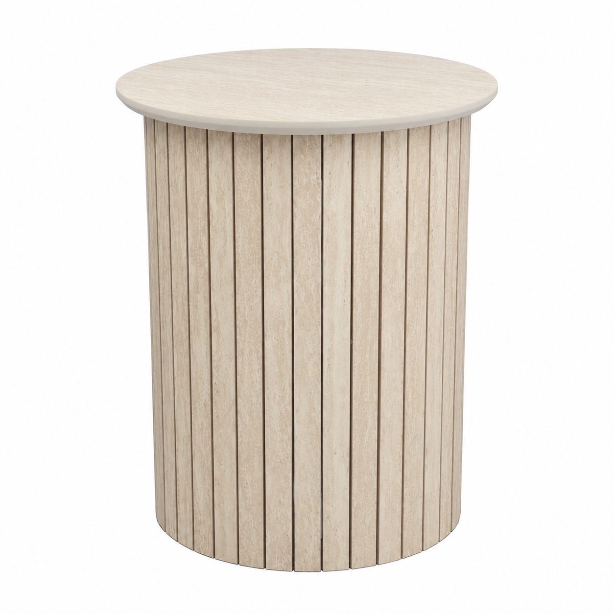 Mesa auxiliar redonda cilíndrica de madera natural y MDF, acabado minimalista para salón, dormitorio o recibidor — 40x40x50 cm
