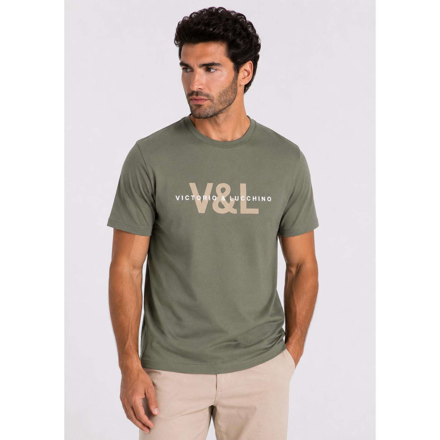 Victorio & Lucchino - Camiseta de Algodón Stretch con Gráfica de Pecho V&L