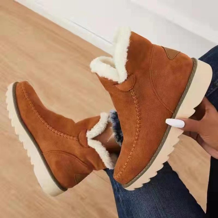 ZE SP Botas de Nieve nuevas de invierno de gran tamaño, Suela Gruesa Plana Y, además de Zapatos de Algodón De Tubo Bajo y cálidos de terciopelo, BOTAS Cortas de gran tamaño.