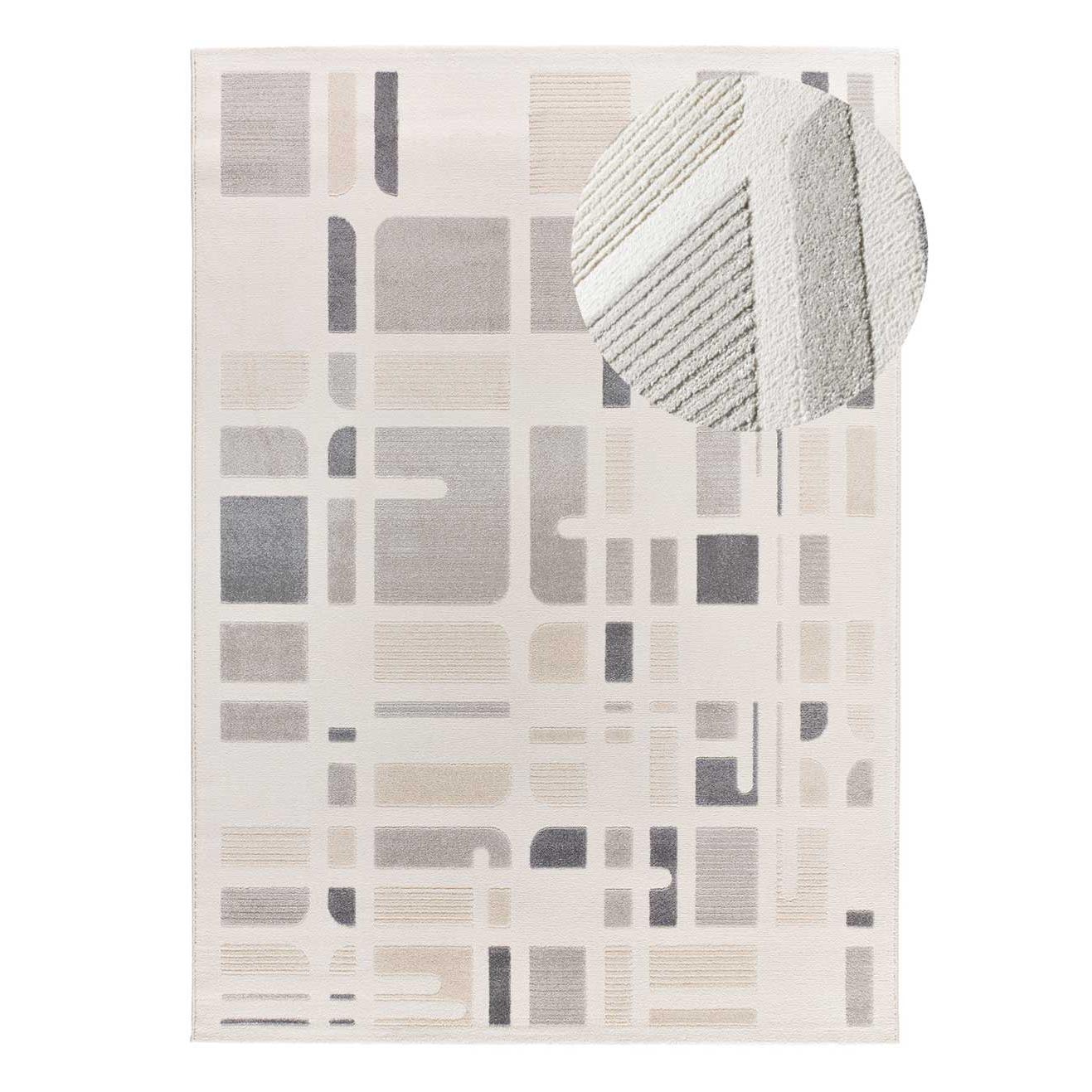 Alfombra interior geométrica con relieve en beige y gris - FLORA 12955 | 80x150, 133x190, 160x230, 200x290 cm