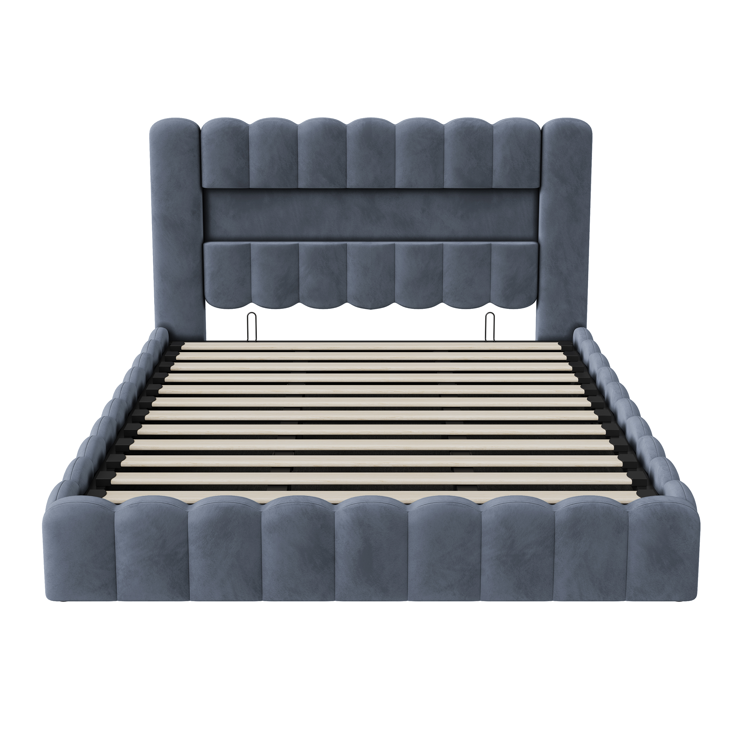 Superaly Velor Upholstered Bed 180x200cm, with Hydraulic Storage Space, USB Charging Function and LED Lighting, Metal Bed Frame and Wood Slatted, Youth Bed, Without Mattress, Grey