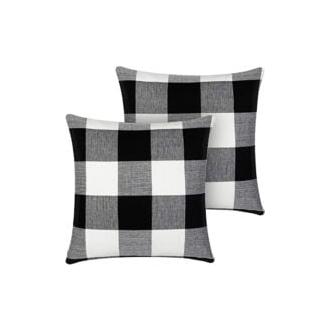 CA Sollbry - Juego de 2 fundas de almohada cuadradas de poliéster con diseño de cuadros de búfalo, color blanco y negro, para decoración del hogar, sofá, coche, cama, 45,7 x 45,7 cm