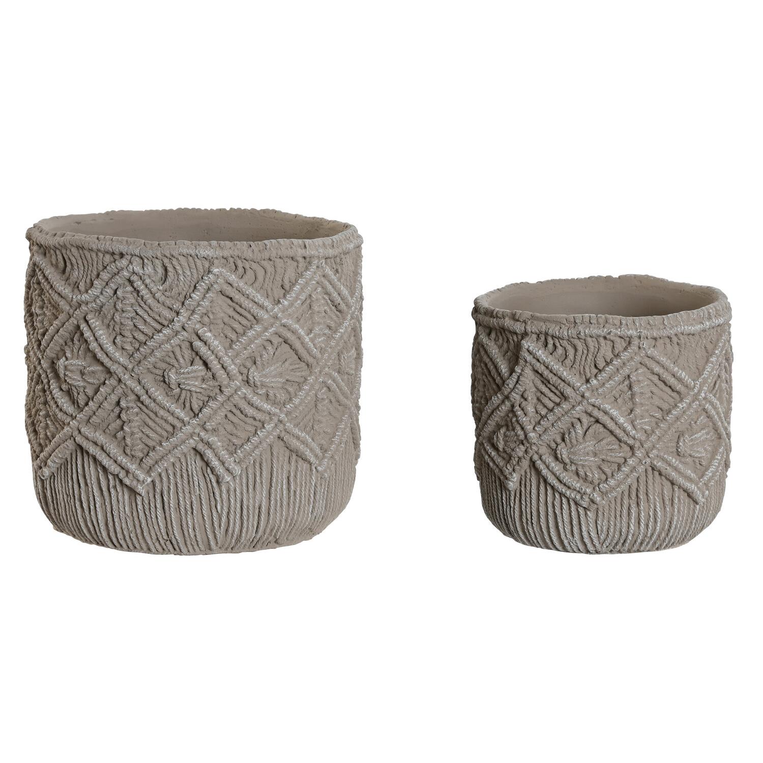 Macetero Set 2 Cemento 20X20X18 Macrame Gris Claro El mejor complemento para tu hogar  -Fijalo-