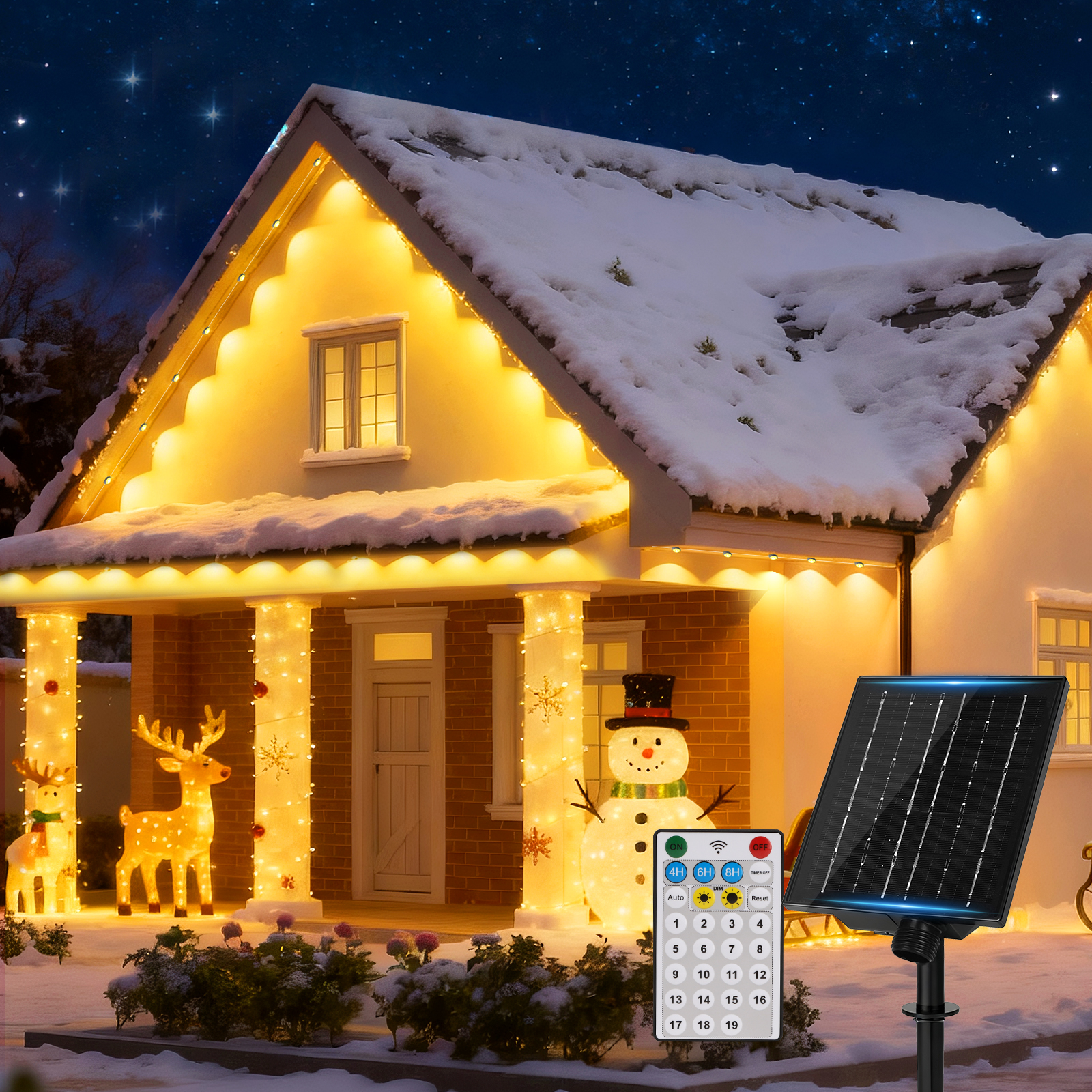 Aigostar Guirnalda Solar para Exterior 15M Aigostar Luces Solares Impermeables IP65 con 19 Modos 50 LEDs RGBY, Automática y sin Cableado Decoración Permanente para Todo el Año，para Navidad y Decoración de Jardín