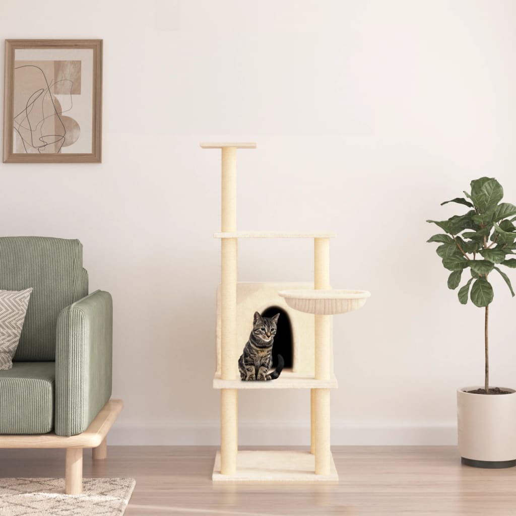 vidaXL Rascador para Gatos con Postes Árbol Torre de Escalada Sisal Color Crema, Gris claro, Gris oscuro y mas