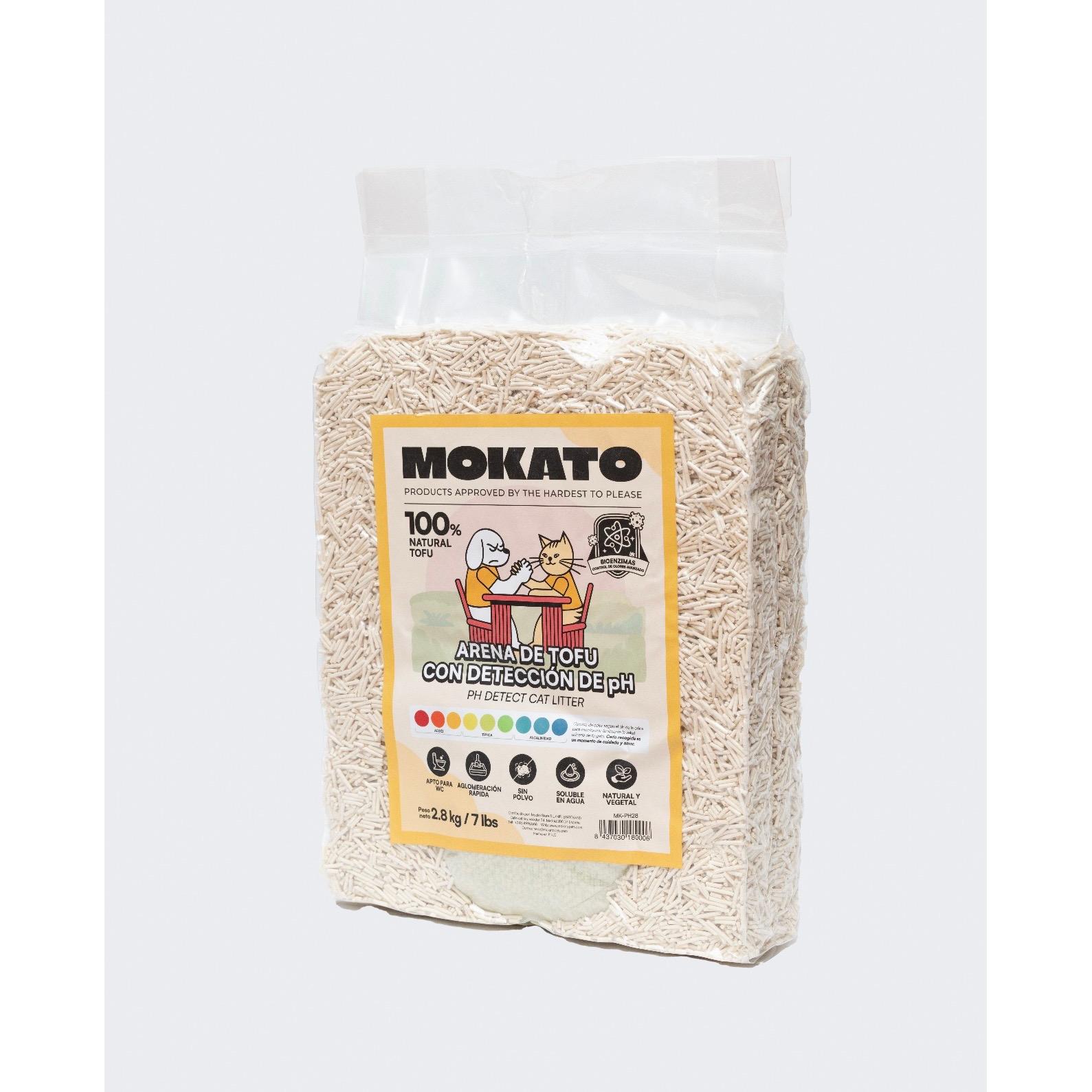 Arena para gatos tofu aglomerante con detector de pH Mokato | Control de olor | Sin polvo | 2.8 kg