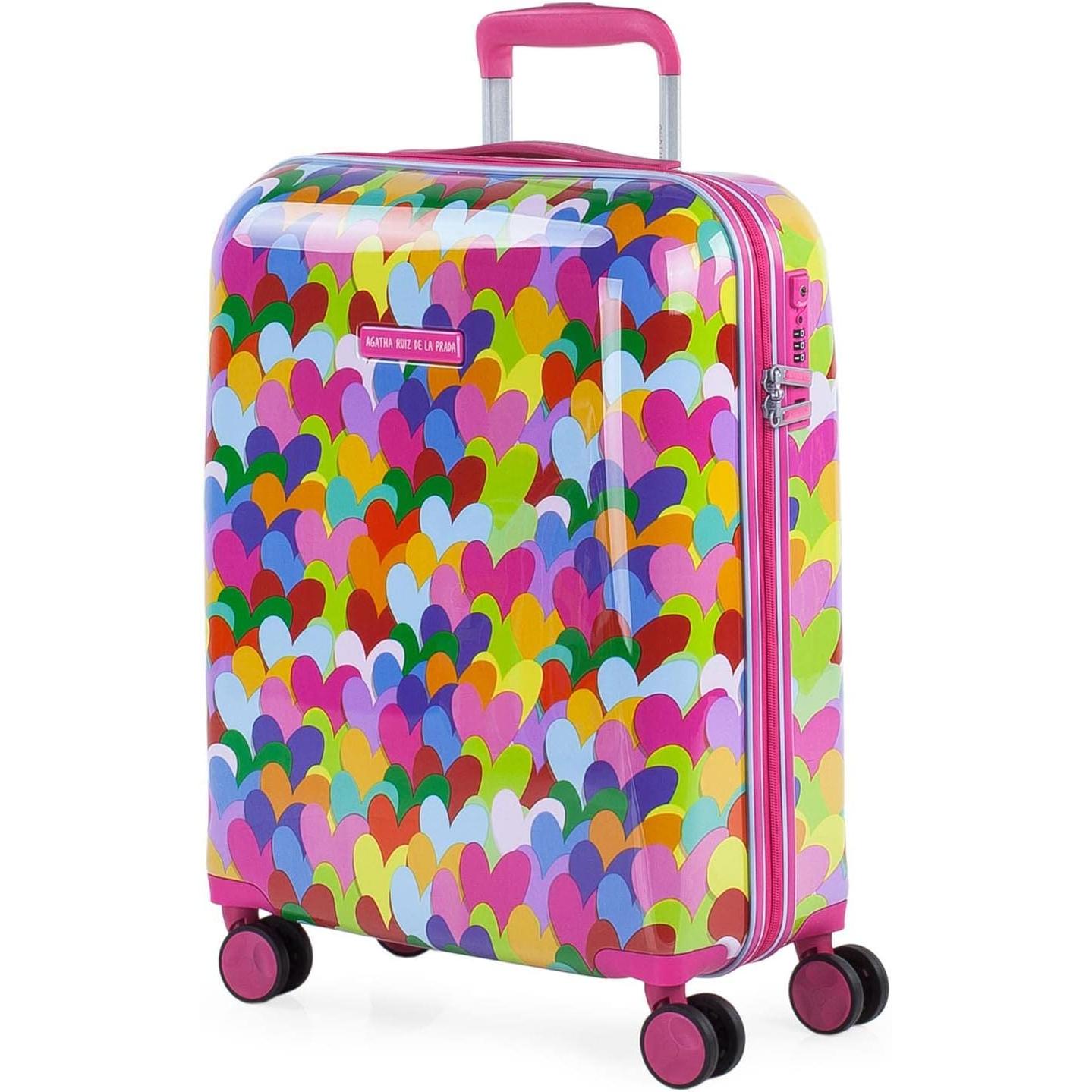 Agatha Ruiz de la Prada – Maleta Cabina 55x40x20 | Rígida, Ligera, Candado TSA, Diseño Corazones Colores | 35L