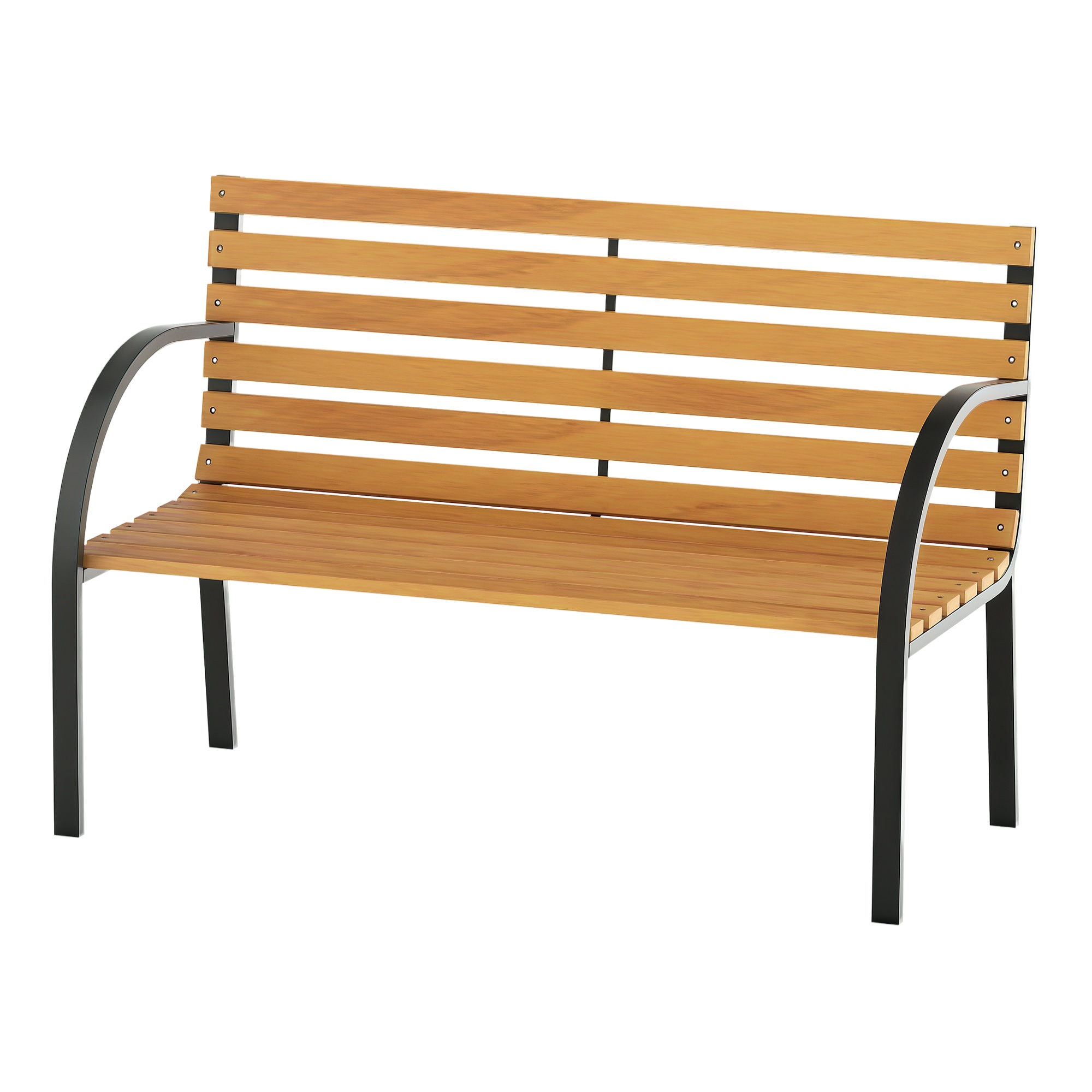 Outsunny Banco de Jardín de Madera de 2 Plazas 122x60x83 cm con Respaldo y Apoyabrazos Listones y Marco de Acero Carga 220 kg Color Natural y Negro