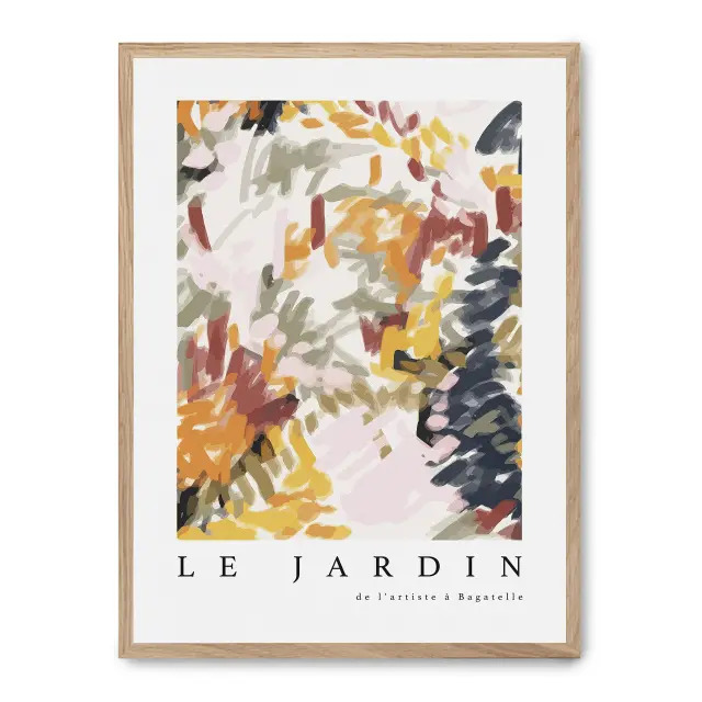 Cuadro le jardin vii 30x40cm, Póster impreso en papel de primera calidad de 180gr, montado sobre marco de madera MDF acabado roble., Arte - Pinturas