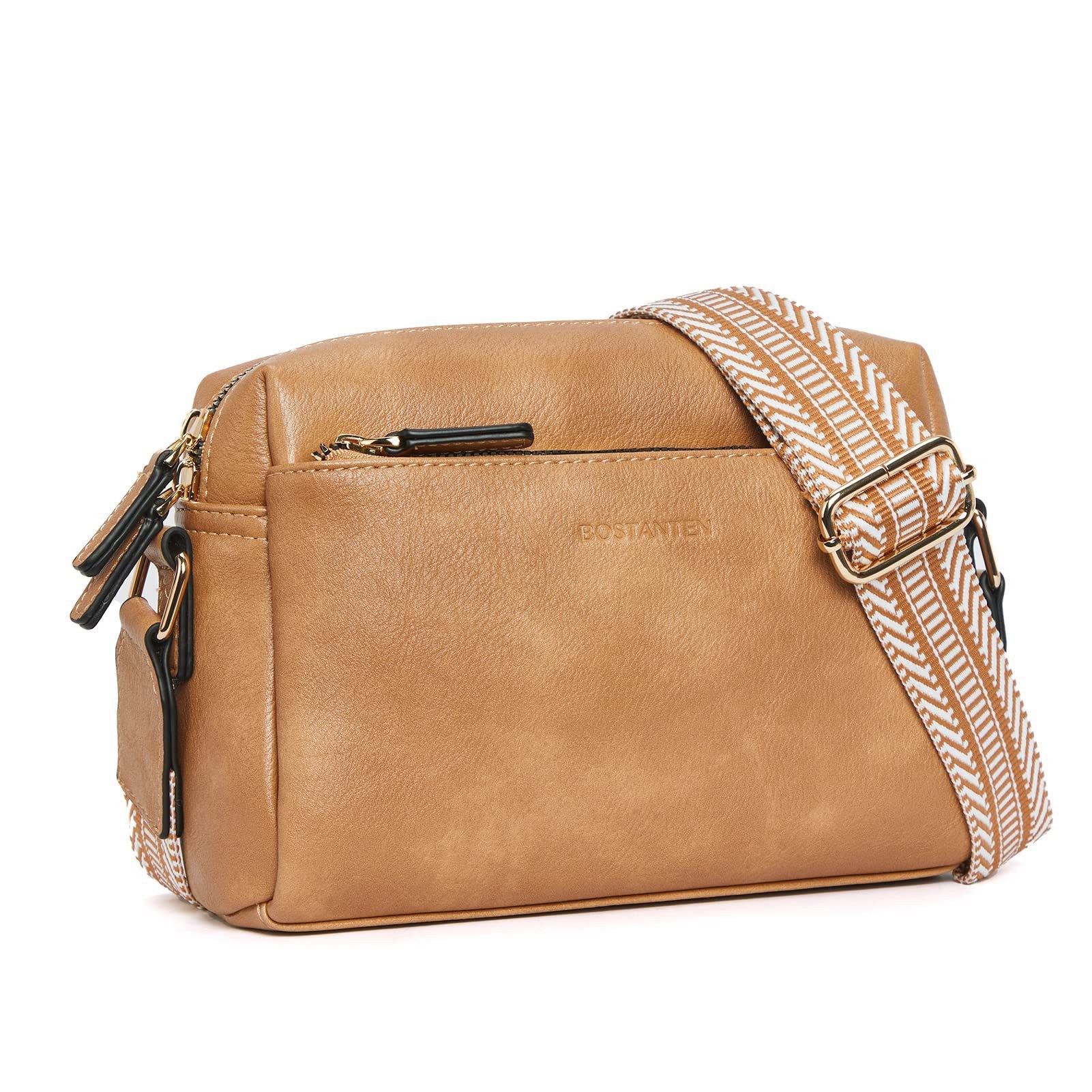 Bolsos cruzados para mujer con 3 compartimentos grandes, bolso de hombro de cuero PU, bolso cruzado, con correa ancha ajustable y desmontable