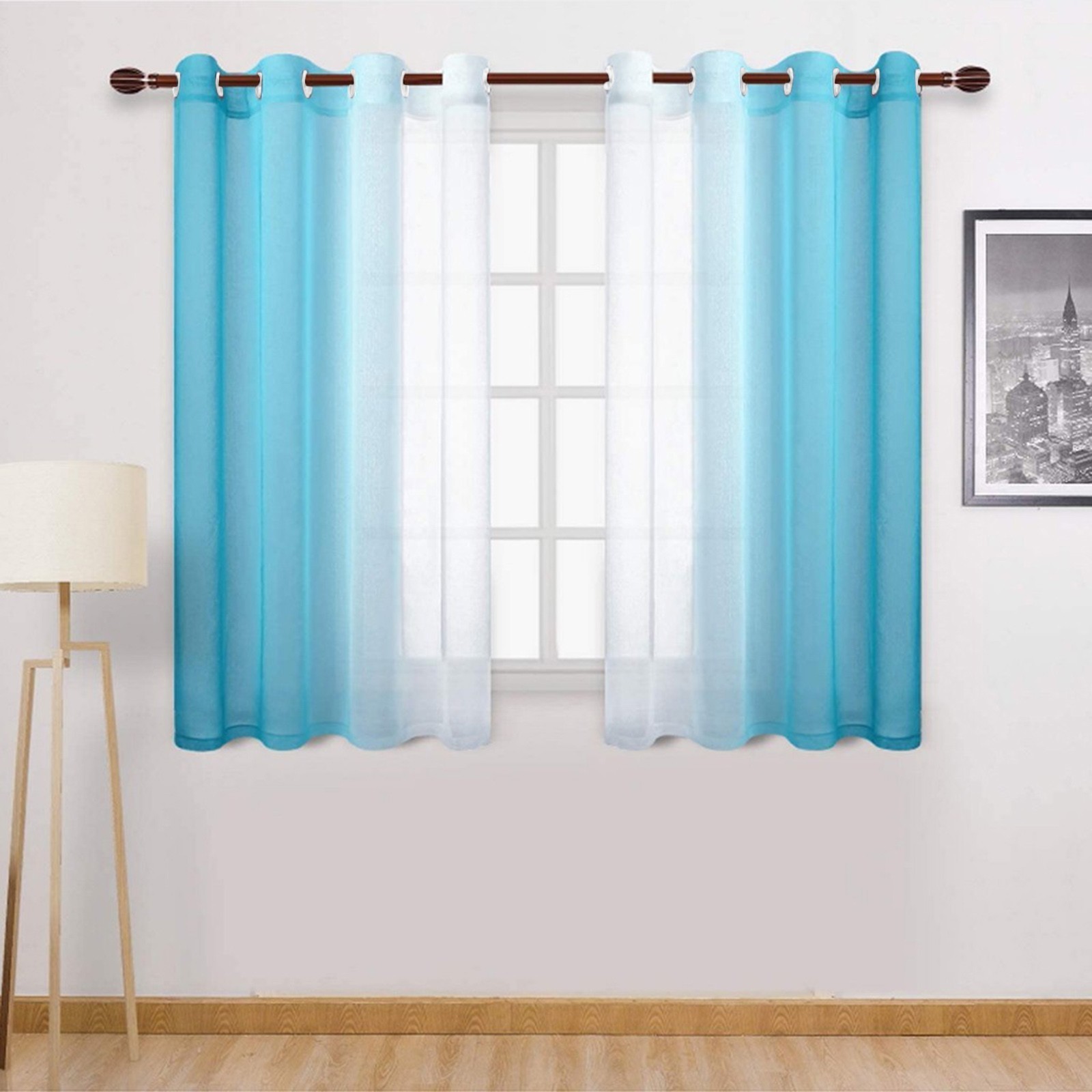 TK Cortinas De Ventana Gradiente Semi Transparentes Para Dormitorio Y Sala De Estar Bloqueo De Calor Sin Capa Doble Material Poliéster Modernas