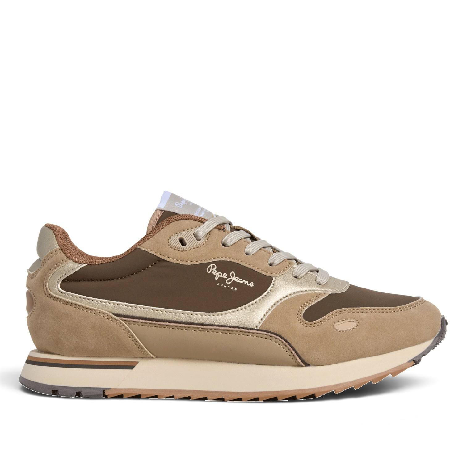 Zapatillas Pepe Jeans Bexley de mujer beige y marrones con detalles metalizados