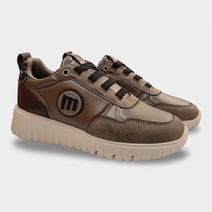 Mustang - Zapatillas casuales 60886 para mujer con cordón elástico y suela gruesa ligera color moka