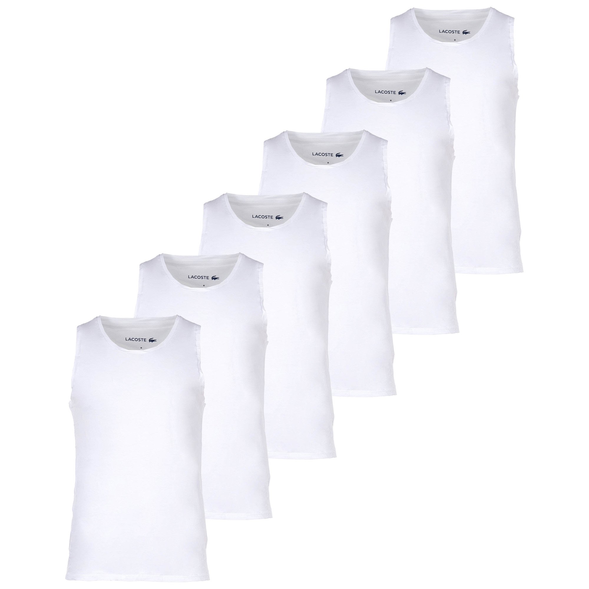 LACOSTE chalecos de los hombres, 6-pack - camiseta sin mangas, cuello redondo, slim fit, algodón, color sólido