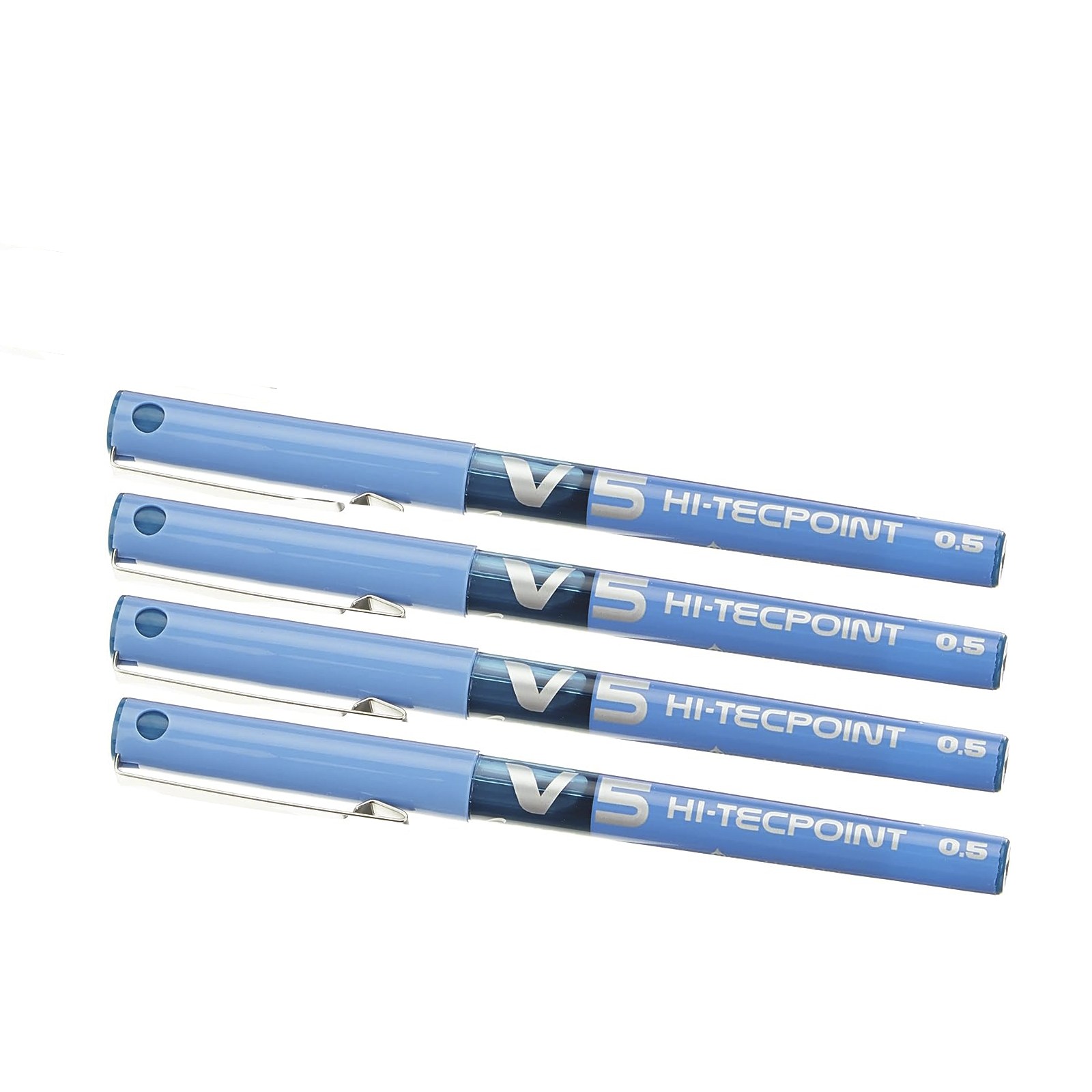 Pack 4, Pilot V5 Azul Negro Rojo, Boligrafo de tinta Hi-Tecpoint Extrafina Bolígrafo 0.5mm Punta Punta 0.3mm Ancho de Línea (Paquete de 4), Pack de 4 colores Esencial (2 azul, 1 negro y 1 rojo ) o pack de solo un color.