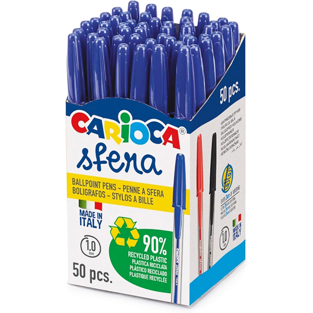 50 Unidades Carioca Sfera Boligrafo de Punta de Bola Ø 1mm - Escritura Super Deslizante - Color Azul