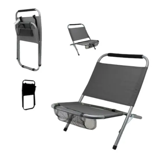Silla de Playa Plegable Verde y Gris con Respaldo Fijo Cómodo – Ligera y Resistente, Ideal para Camping, Pesca y Excursiones | Medidas 62 x 47 x 47 cm | Fácil de Transportar a Cualquier Lugar (Modelos 13867 / 13868)