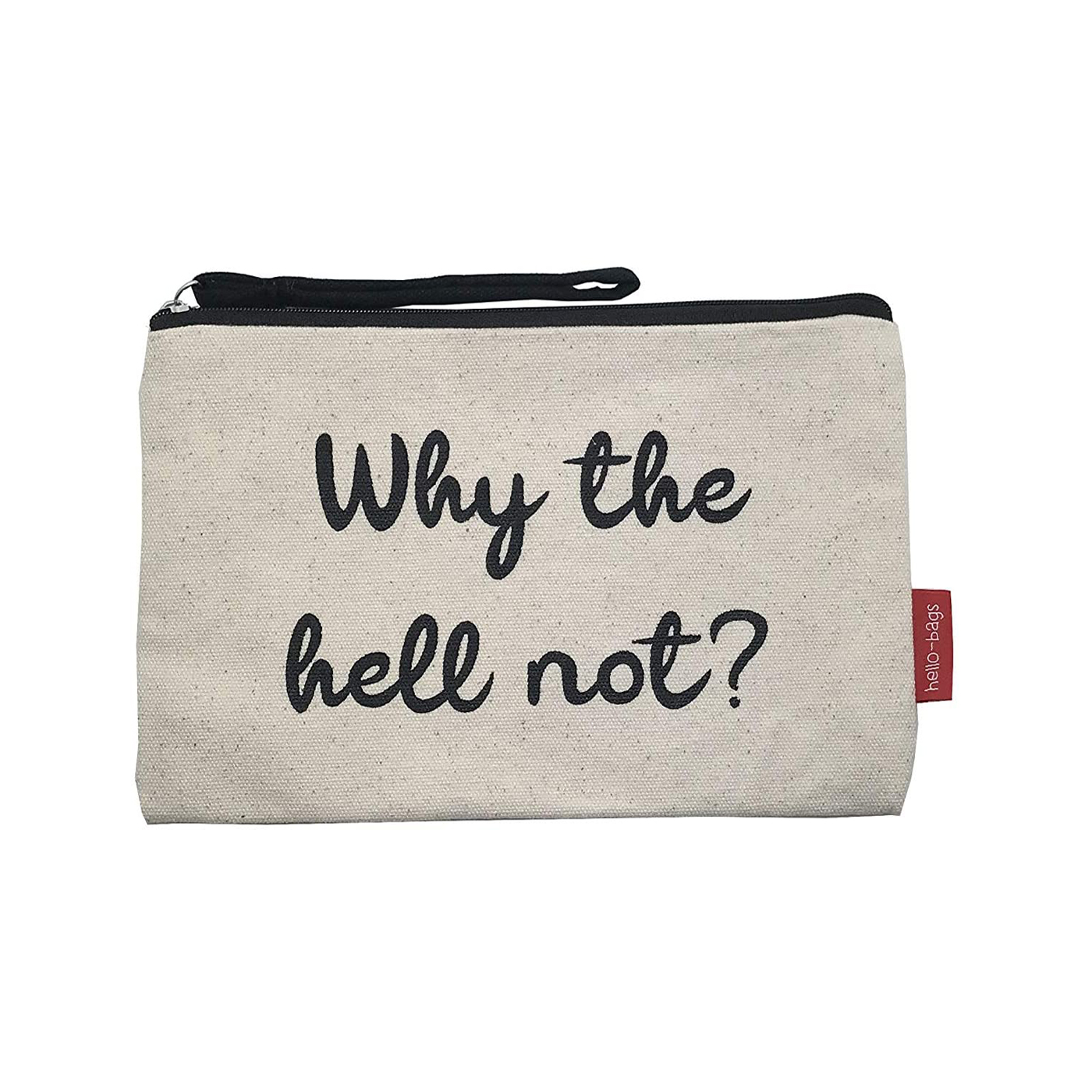 Hello-Bags. Bolso Neceser / Cartera de Mano con cremallera y forro interior.  Exterior: Algodón 100%. Incluye sobre kraft de regalo. Modelo WHYTHE. Color: Crudo / Negro. 23x15,5 cm.