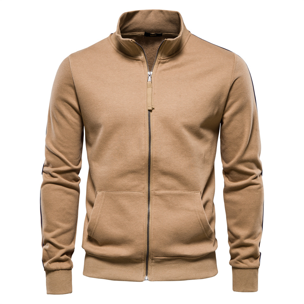 TK Sudadera de manga larga con cremallera y cuello alto para hombre, ideal para otoño/invierno. Cárdigan informal deportivo con bloques de color.