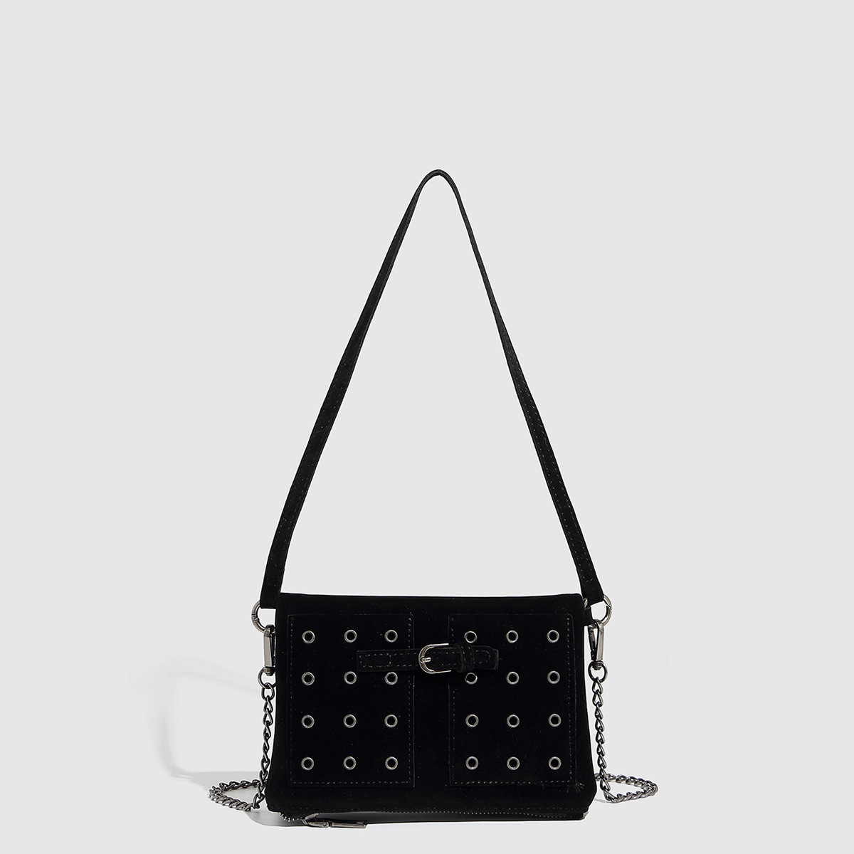 TK Nuevo bolso de hombro retro esmerilado, tipo sobre, con cadena, con remaches y ojales de metal, para mujer