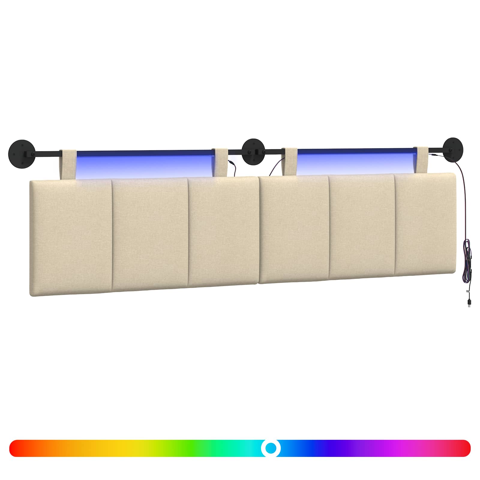 vidaXL Cabecero colgante Con luz LED  Tela 170 x 55 x 5 cm Multicolor