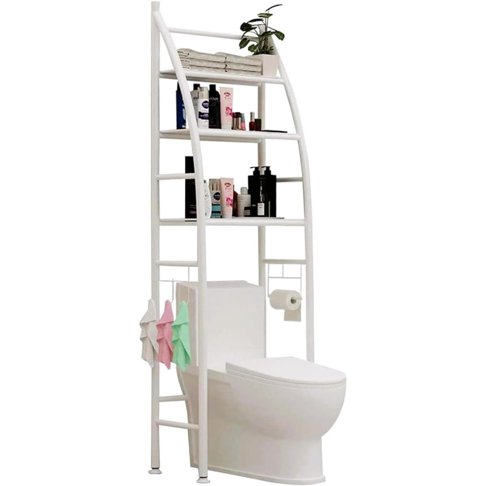 Estantería sobre Inodoro WC Armario para Cuarto de Baño, Colada Ahorra Espacio Estante, Blanco, 166x47x25cm COSHANO