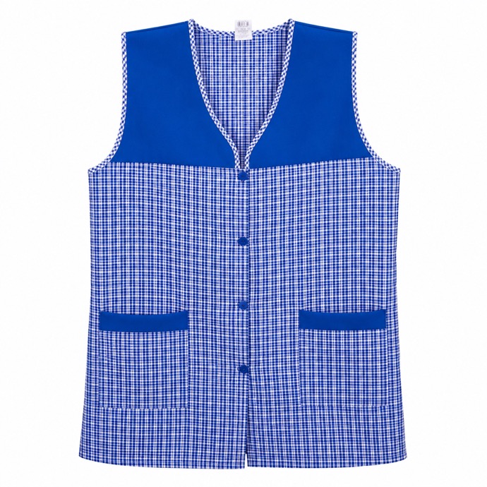 Bata de Limpieza para Mujer con 2 Bolsillos, Casaca de Trabajo sin Mangas con Botones, Uniforme para Cocina, Limpieza, Hostelería, Peluquería, Guardería y Servicio Doméstico, Tallas S-XXXL