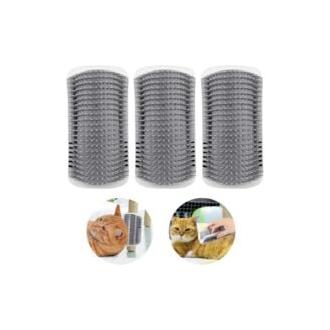 CA (15,4 × 8,5 × 15,4 cm) 3 cepillos grises para gatos, cepillo de aseo para gatos, peine de masaje de esquina montado en la pared con hierba gatera, depilación automática para gatos de pelo largo, perros y gatos.