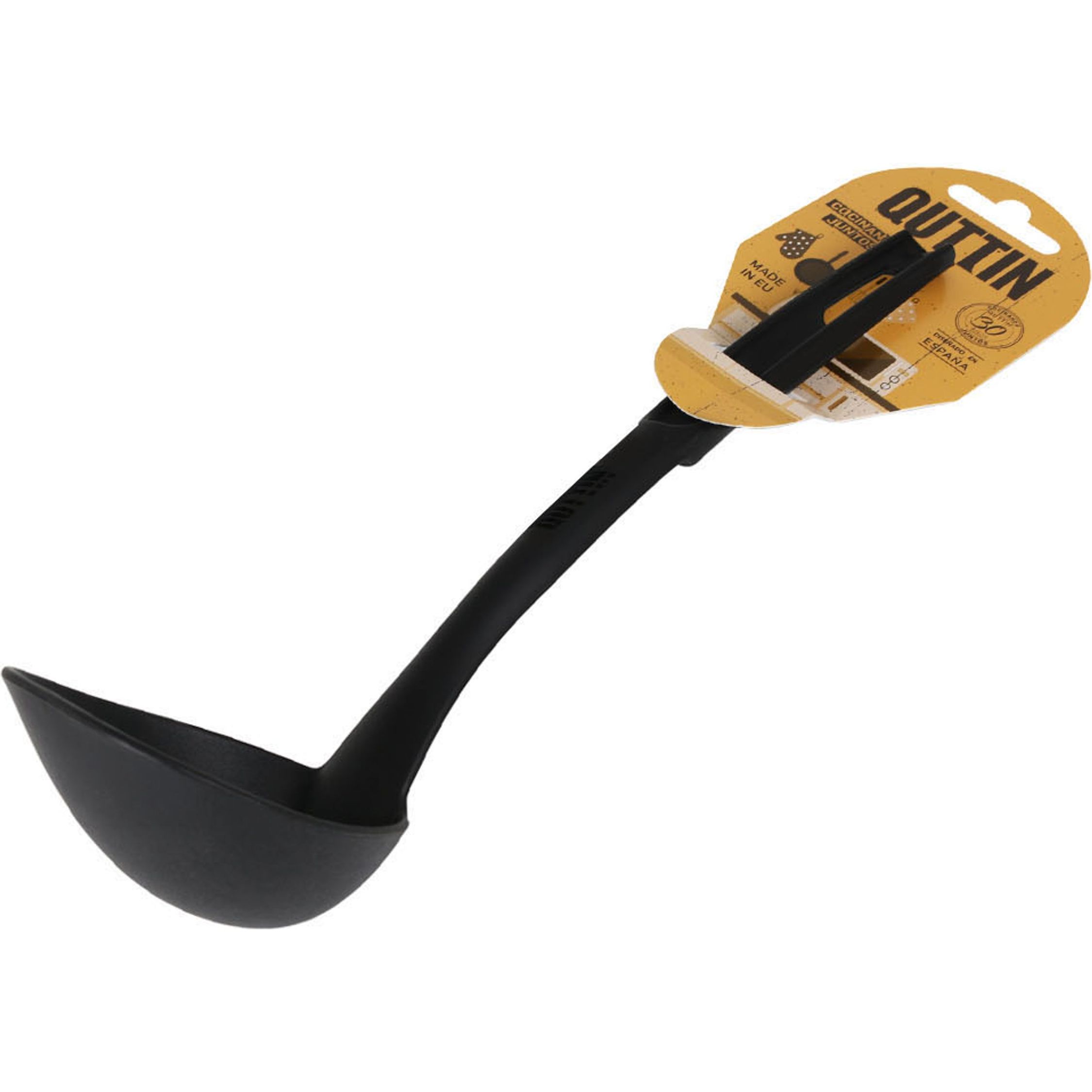 Quttin - Cucharón Nylon Resistente 30x8.5 cm Negro - Mango Ergonómico para Uso Diario y Versátil para Sopas, Guisos y Salsas