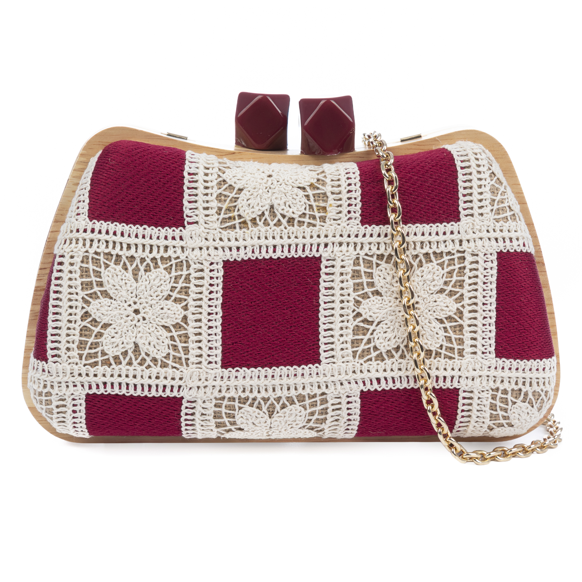 Bonamico Bolso bandolera Mujer. Fabricado en madera natural, algodón y paja trenzada.