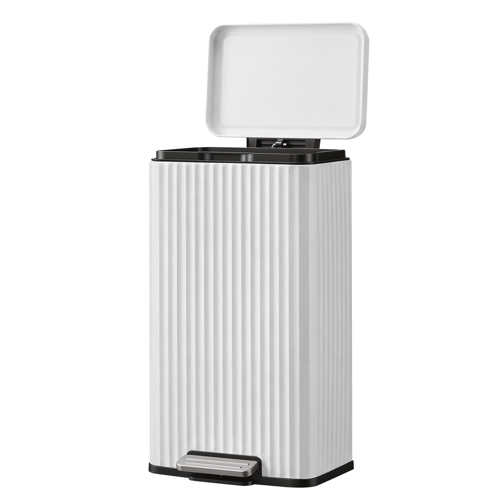 SONGMICS Cubo de Basura con Pedal y Cubeta Interior, Acero, 30 L, 33,6 x 29,8 x 59,5 cm, Negro / Beige / Blanco