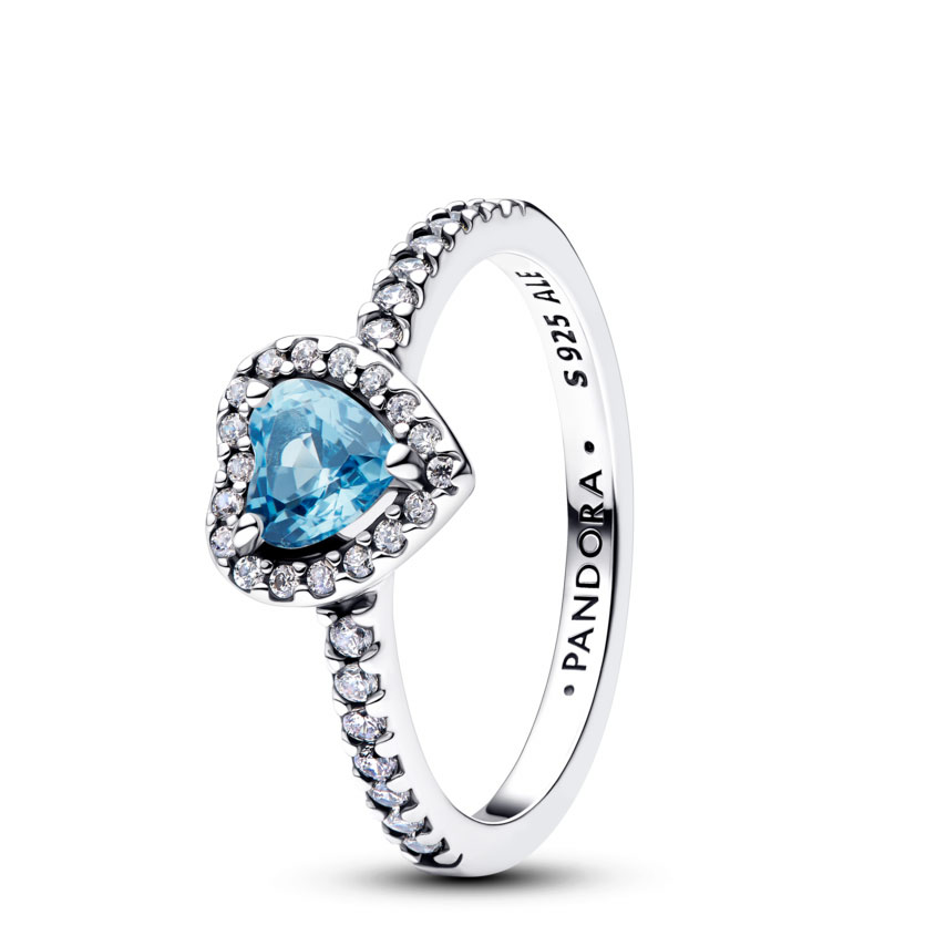 Pandora Anillo Corazón Elevado Azul 198421C10 , para Mujer