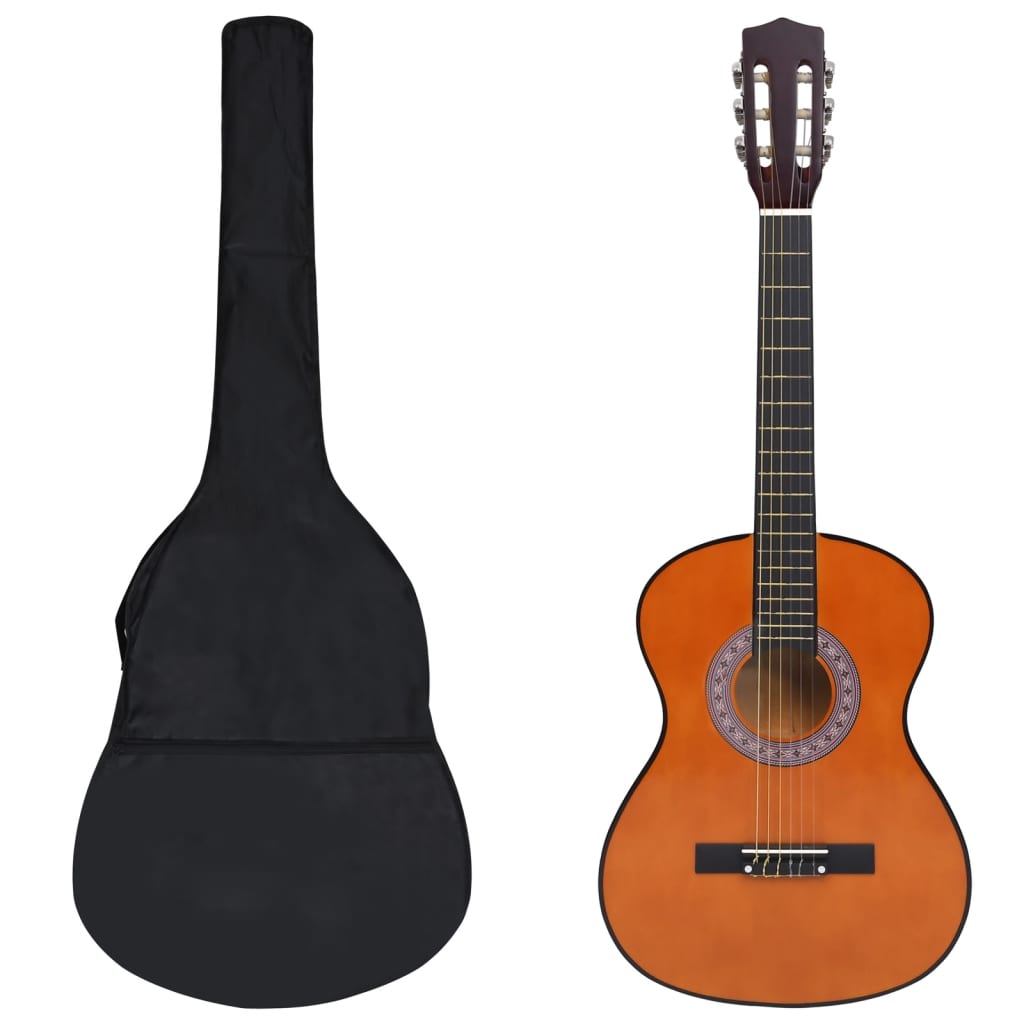 vidaXL Set de Guitarra Clásica para Principiantes Instrumento 8 pzas 3/4 36" Color Marrón oscuro,  Marrón claro,  Azul y mas