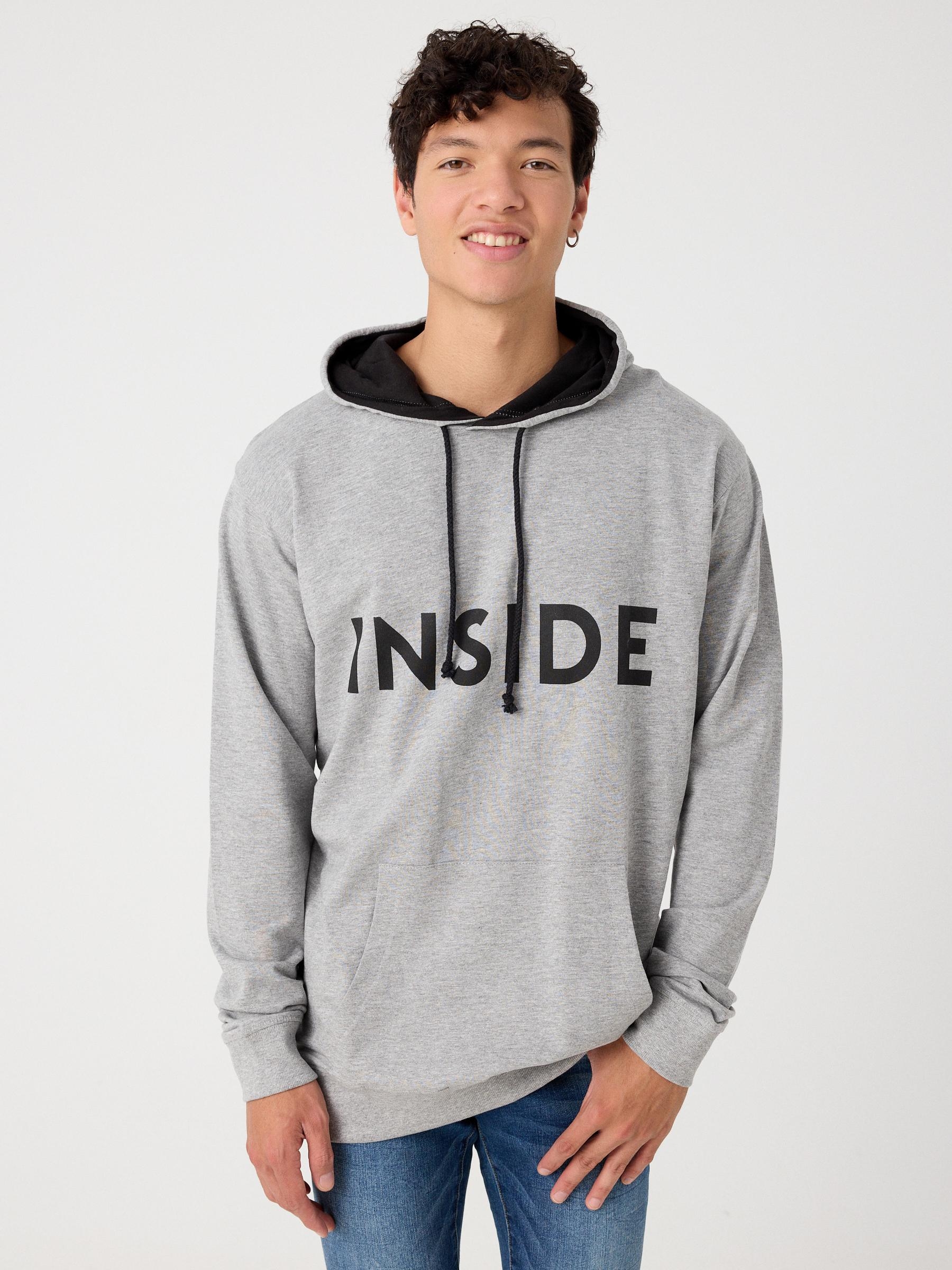 Sudadera regular de manga larga y cuello con capucha con bolsillo de canguro y estampado de la marca INSIDE