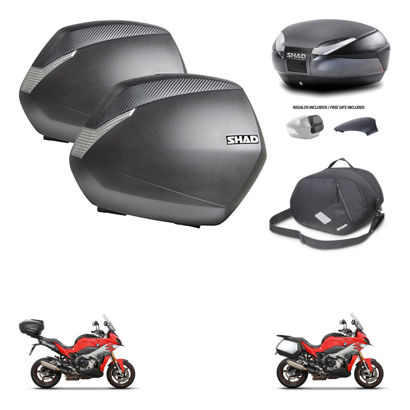 Baul Trasero + Maletas Laterales + Bolsa Interna + Herraje 3P + Herraje Montaje Sh36 Sh 36 Sh48 KIT-258453